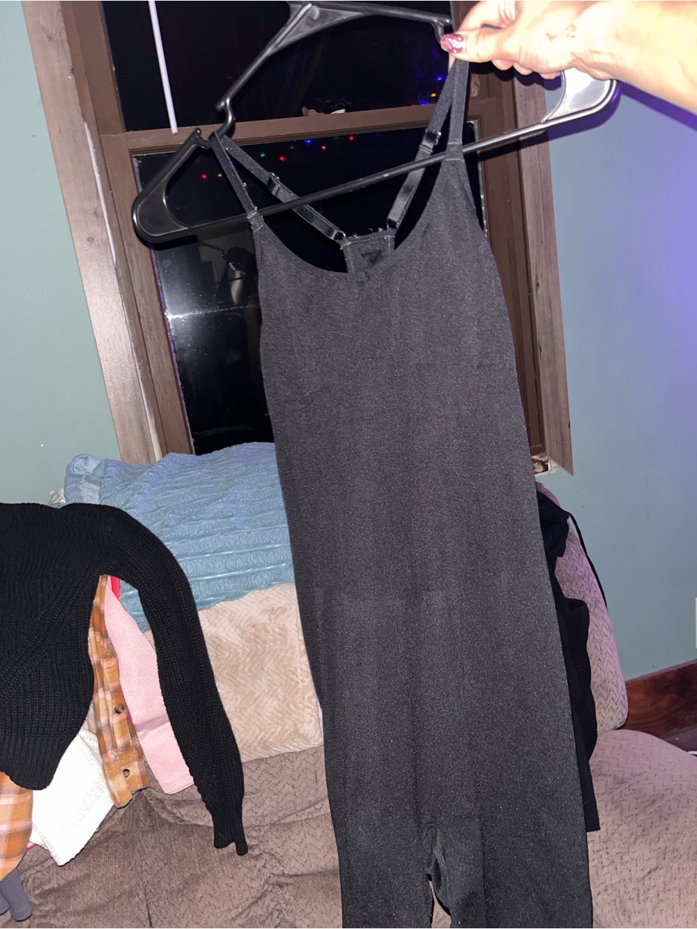PINK Victoria's Secret Black Knit Spaghetti-Strap Jumpsuit
